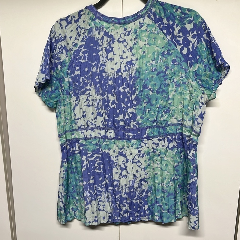 Access Blue Green Floral Button Front Blouse XL - Picture 7 of 7